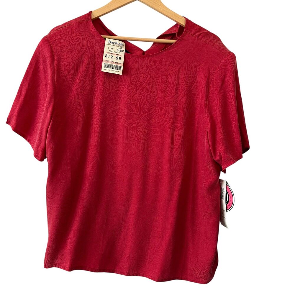 Laura & Jayne Silk Vintage Red Deadstock Short Sleeve Blouse Shoulder Pads